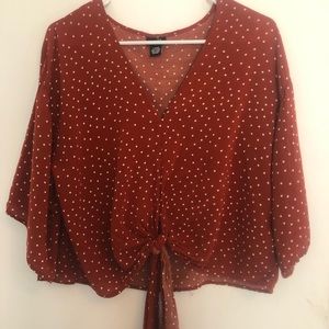 Burnt Orange Red Polka Dot Tie Flowy Shirt